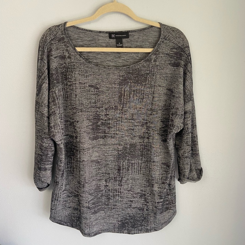 INC Grey Patterned 3/4 Sleeve Blouse Size XL